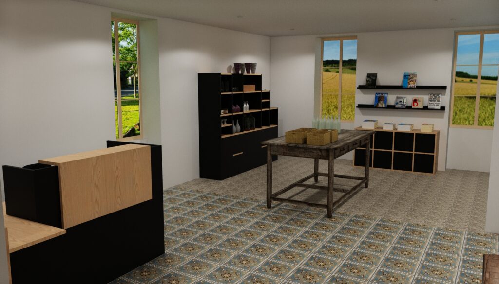 Aménagement d'un espace accueil et boutique par une décoratrice