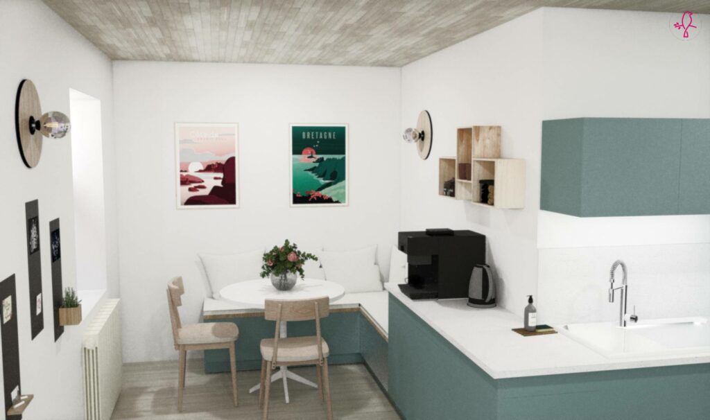 décoration d'une cuisine vert d'eau